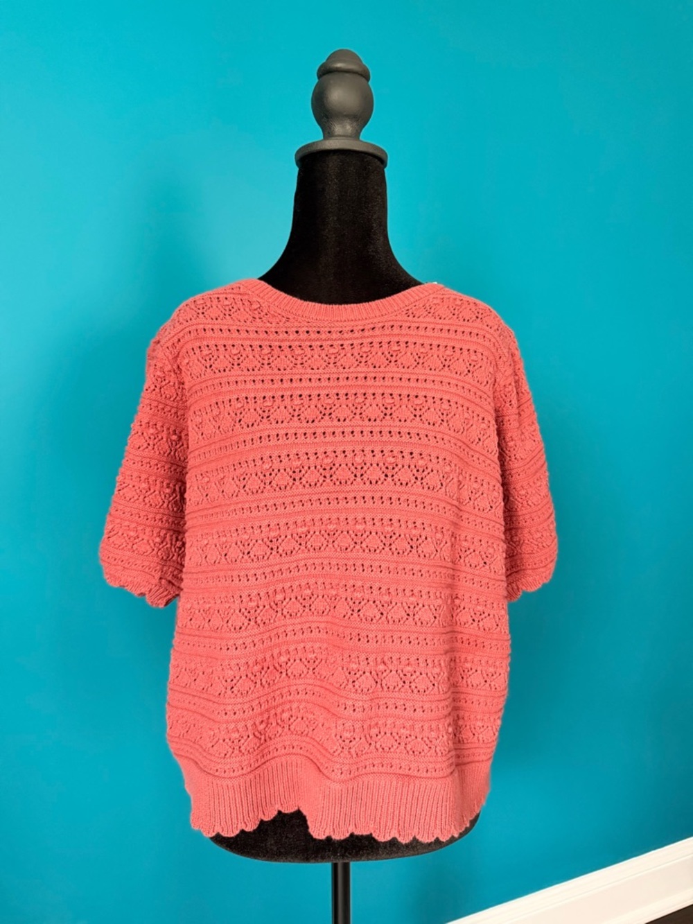 Textured Coral Knit Short Sleeve Sweater